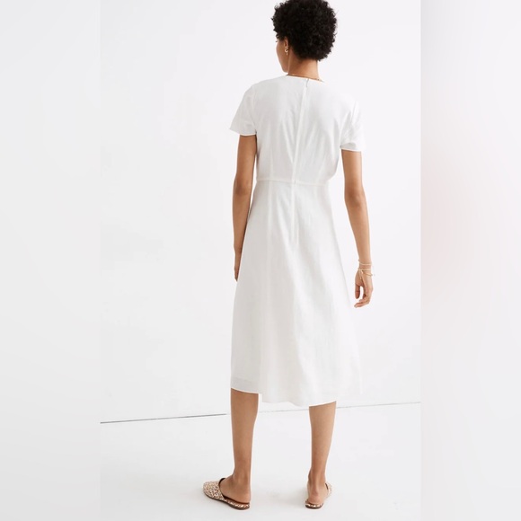 MADEWELL petite Linen-Blend Button-Wrap Midi Dress 2P excellent condition - Picture 4 of 5